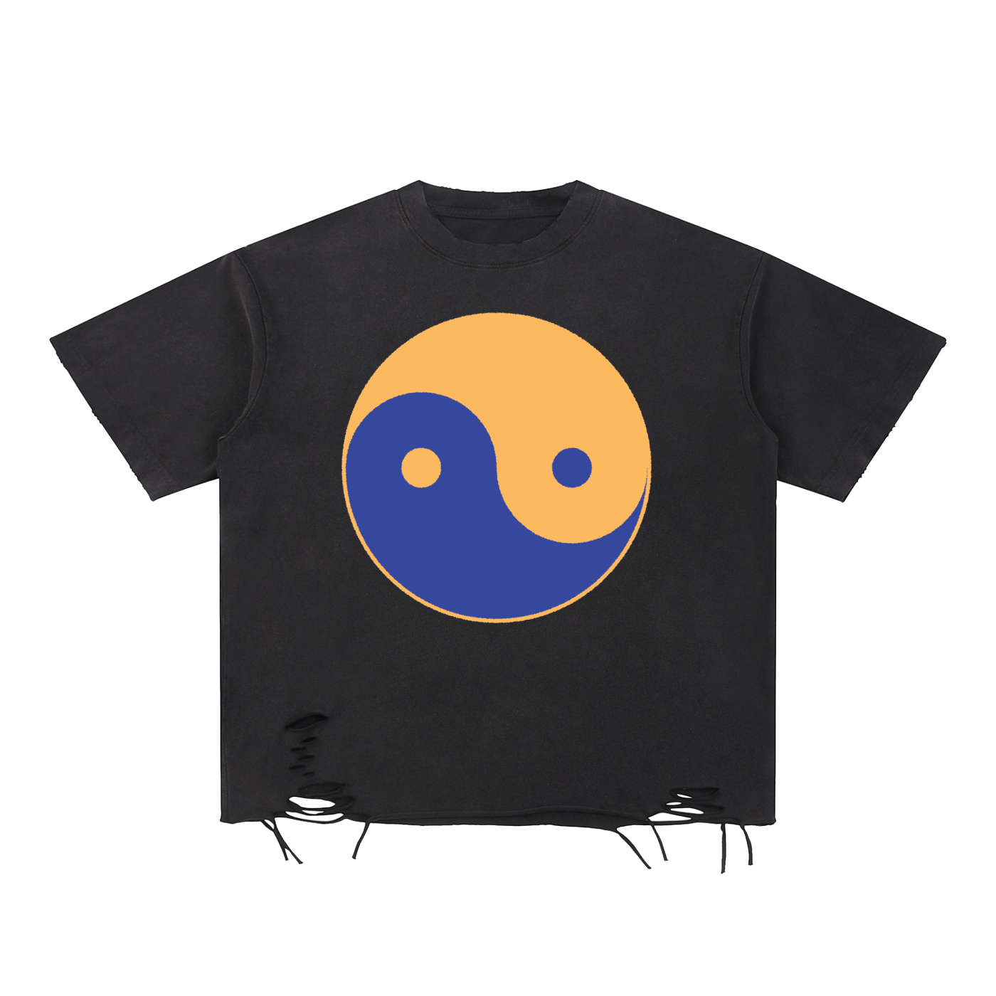 Ying Yang Snow Washed Raw-Hem Tee